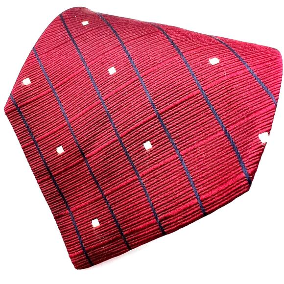 Tommy Hilfiger Men's Tie-57" -Red Blue Stripe Jacquard Silk Necktie -Made in USA - Picture 1 of 5